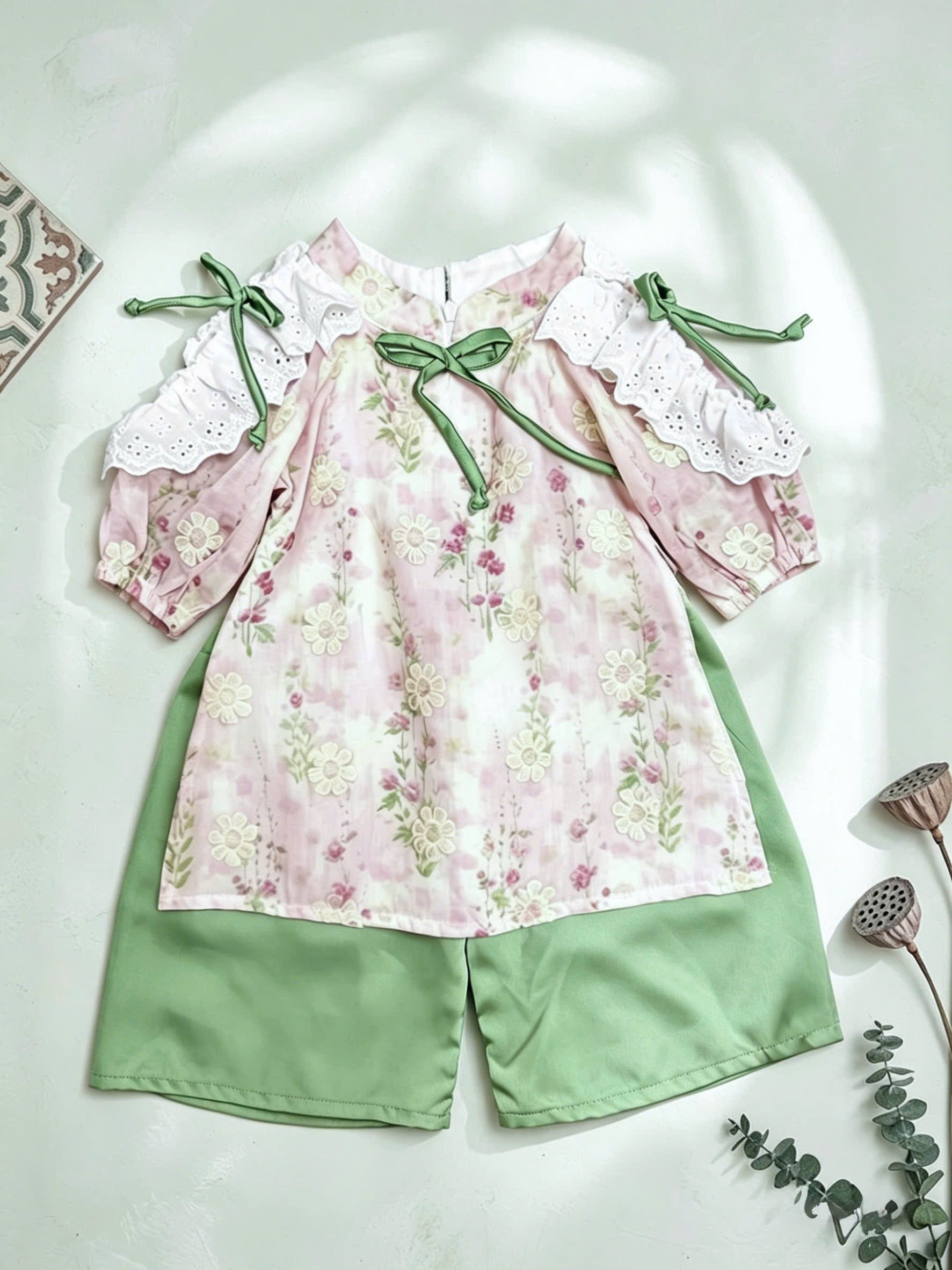 Baby Blossom Áo Dài – Pastel Meadow & Spring Blossom (3Months-2Years) | Traditional Vietnamese Outfit for Girls | Matching Headband Included