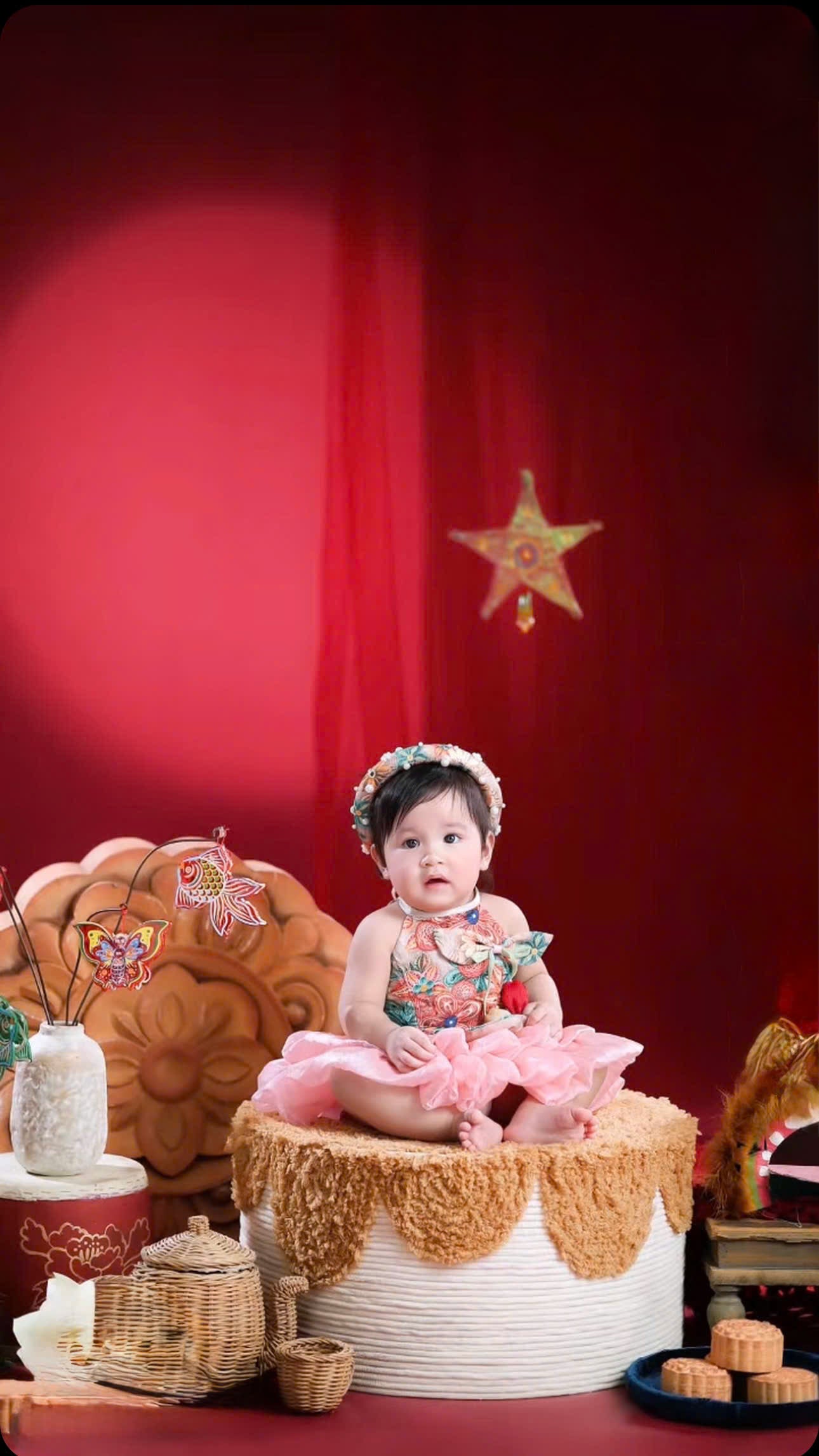 Vietnamese Yếm Halter Top & Skirt Set – Golden Blossom & Pastel Petal Blossom (1–6 Years) | Traditional Festival Outfit for Girls | Matching Floral Pearl Detail Soft Mấn Included