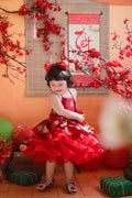Vietnamese Yếm Halter Dress – Scarlet Radiance (1–6 Years) | Traditional Festival Dress for Girls | Matching Pearl Soft Mấn Included