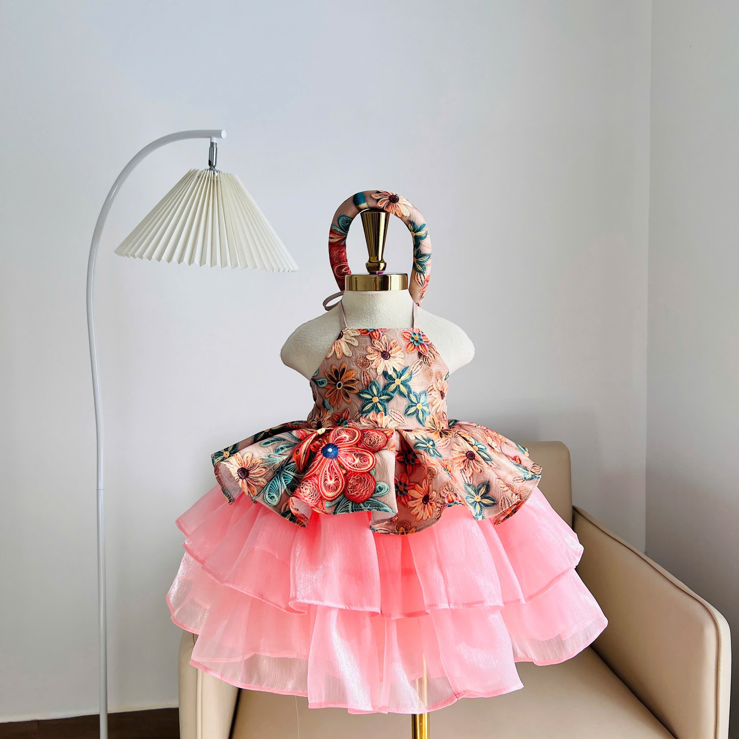 Vietnamese Yếm Halter Dress – Rosy Charm Blossom (1–6 Years) | Traditional Festival Dress for Girls | Matching Soft Mấn Included