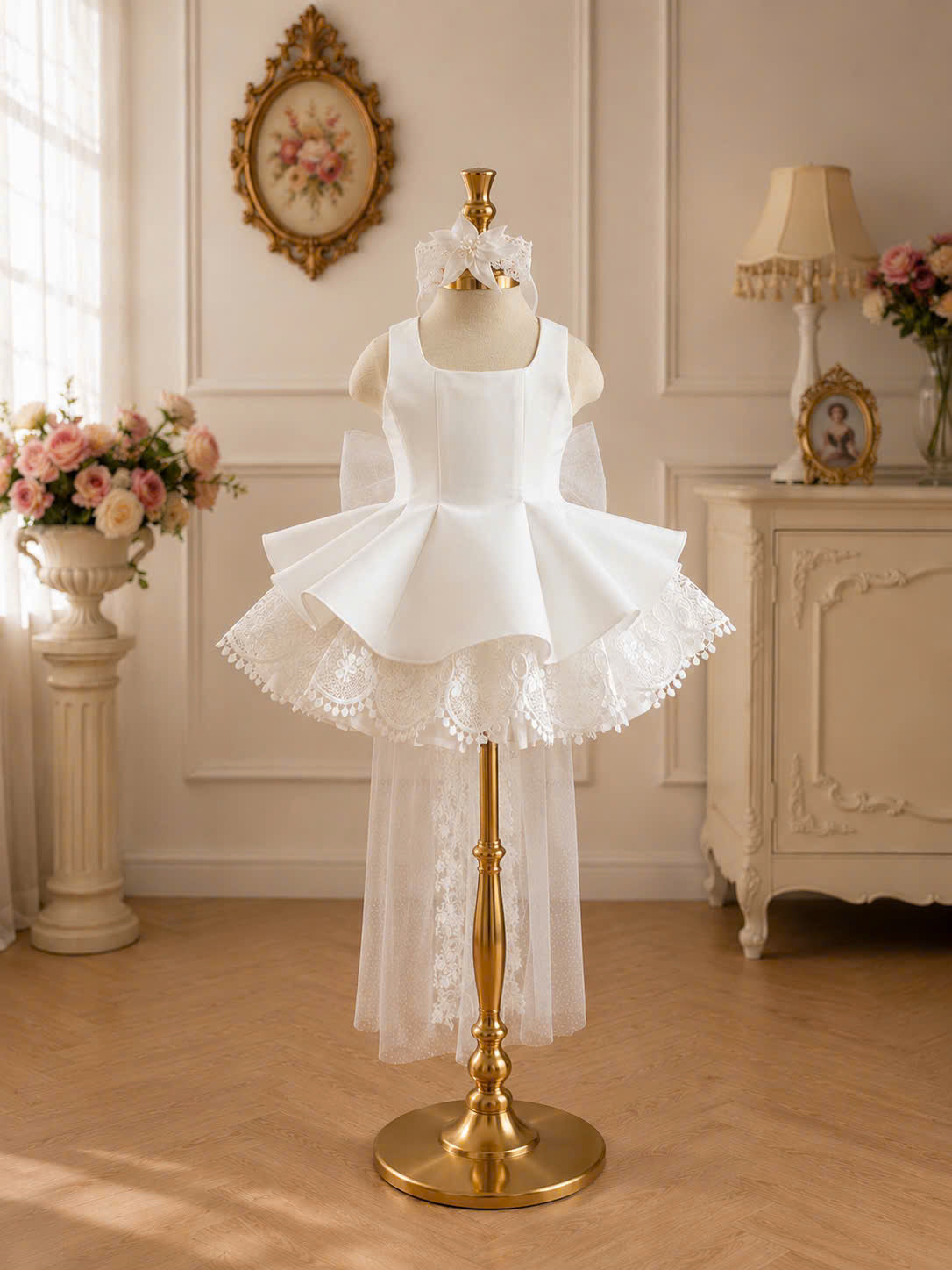 Bella Bloom 3-in-1 Flower Girl Dress 1–6 Years | Removable Overskirt & Bow Train | Birthday, Communion & Wedding Dress