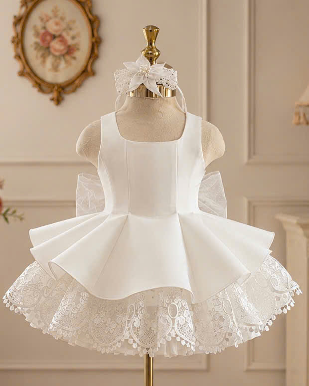 Bella Bloom 3-in-1 Flower Girl Dress 1–6 Years | Removable Overskirt & Bow Train | Birthday, Communion & Wedding Dress