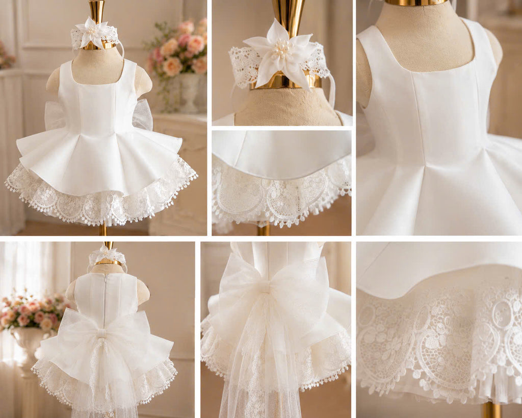 Bella Bloom 3-in-1 Flower Girl Dress 1–6 Years | Removable Overskirt & Bow Train | Birthday, Communion & Wedding Dress