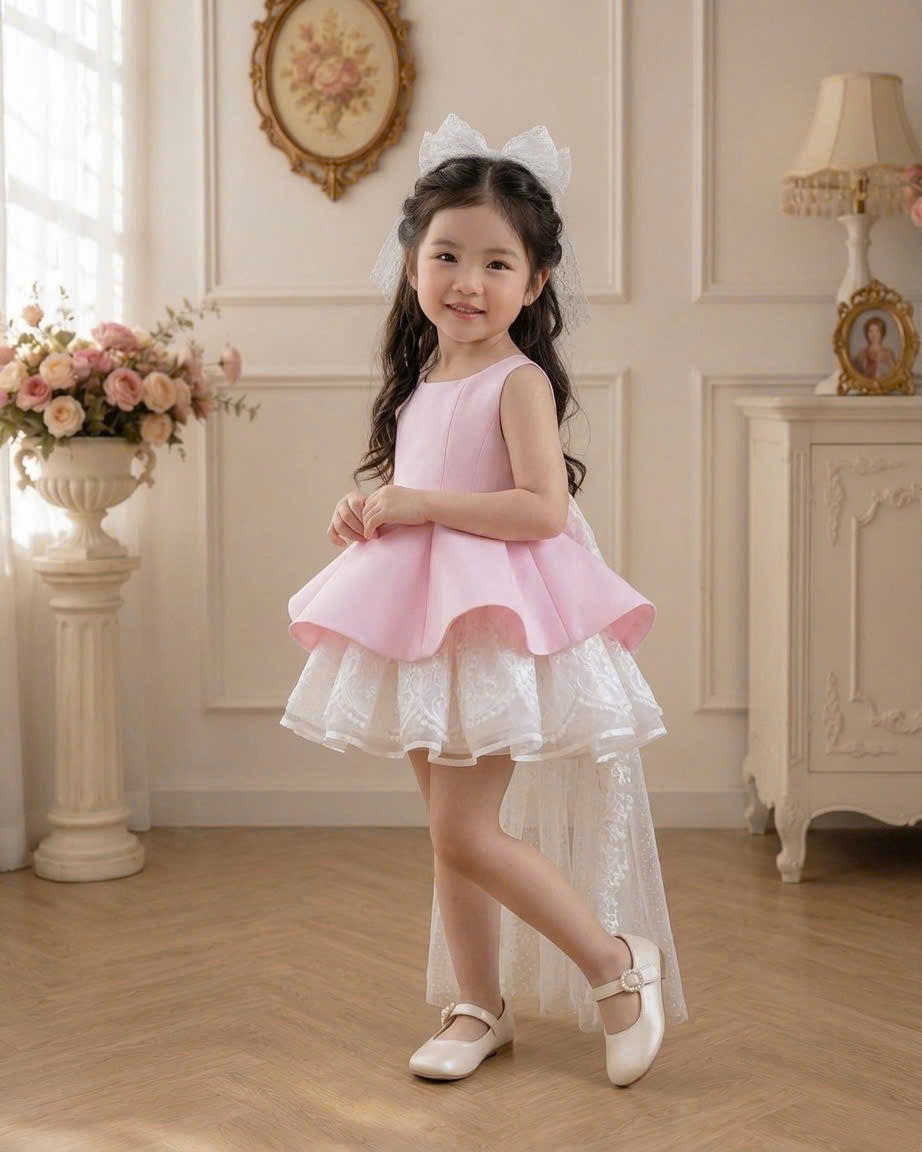 Bella Bloom 3-in-1 Flower Girl Dress 1–6 Years | Removable Overskirt & Bow Train | Birthday, Communion & Wedding Dress