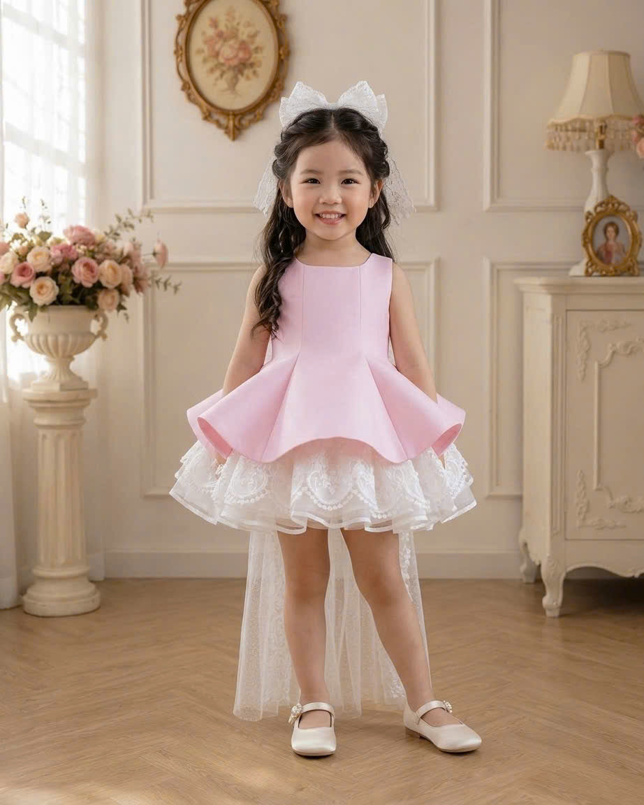 Bella Bloom 3-in-1 Flower Girl Dress 1–6 Years | Removable Overskirt & Bow Train | Birthday, Communion & Wedding Dress
