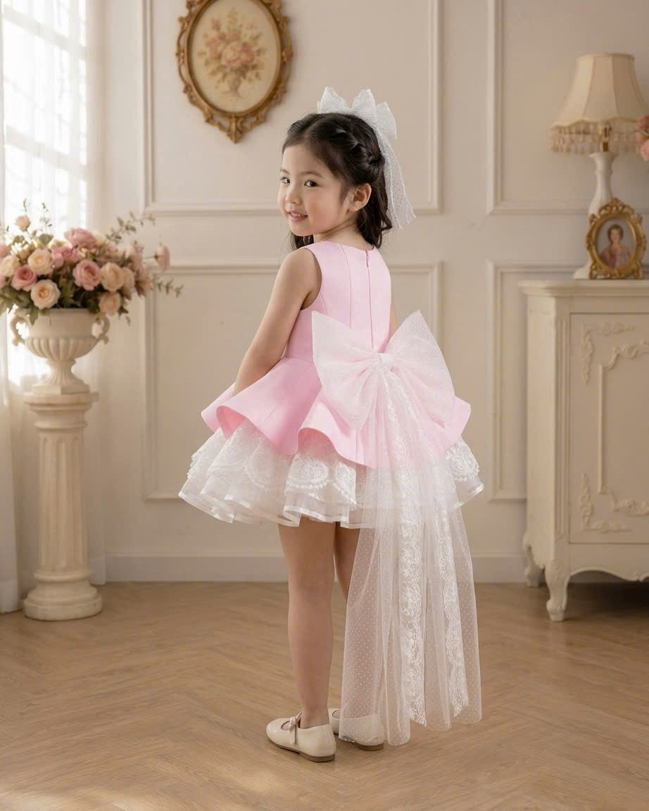 Bella Bloom 3-in-1 Flower Girl Dress 1–6 Years | Removable Overskirt & Bow Train | Birthday, Communion & Wedding Dress