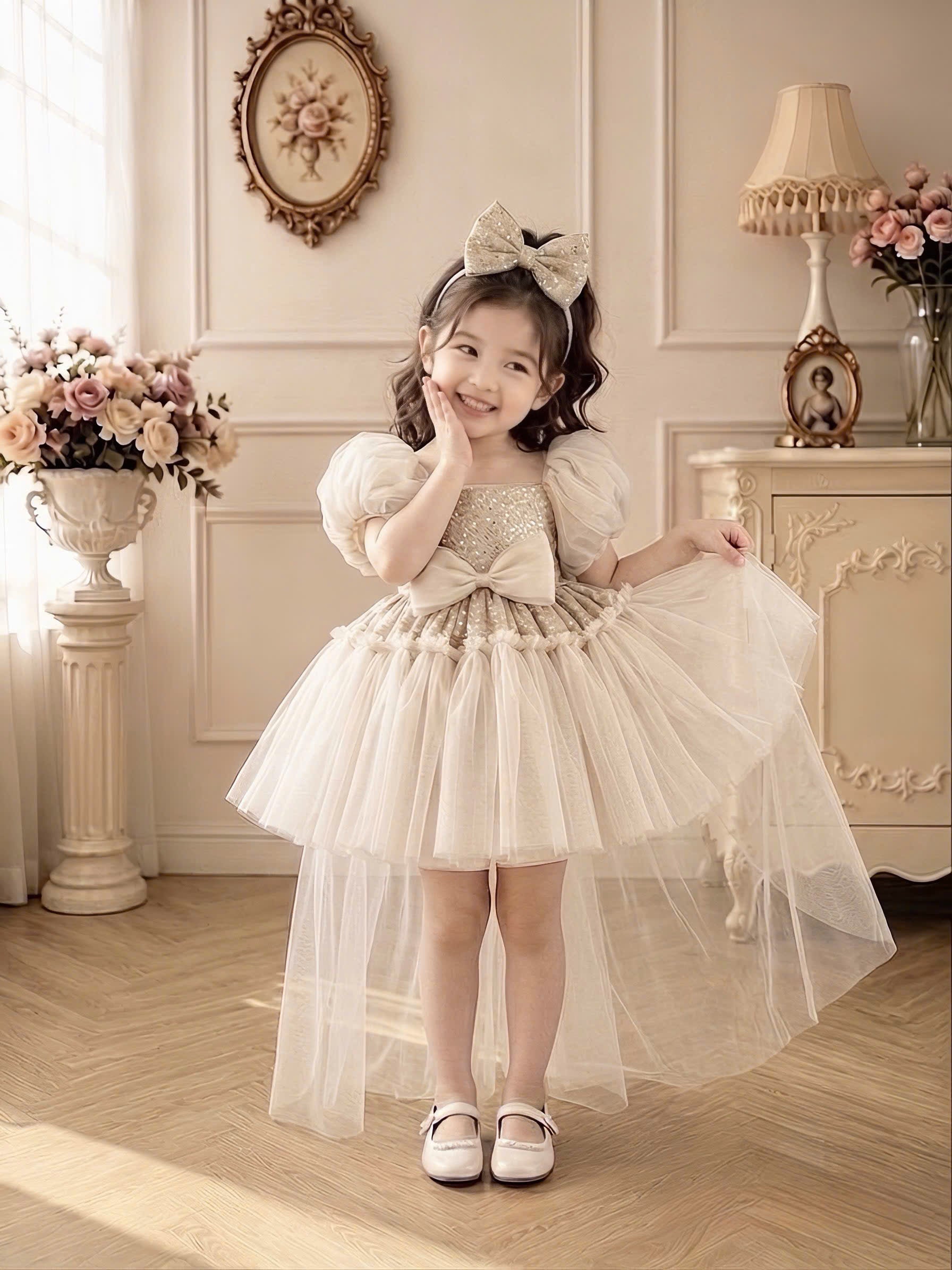 Celeste Princess 2-in-1 Dress 1–6 Years | Removable Train & Bow | Flower Girl, Birthday & Party Dress