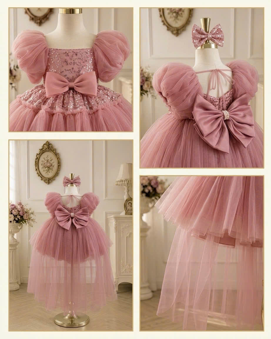 Celeste Princess 2-in-1 Dress 1–6 Years | Removable Train & Bow | Flower Girl, Birthday & Party Dress