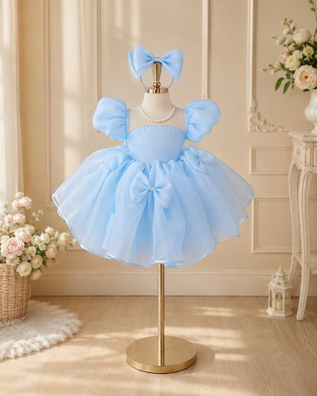 Pearl Princess Organza Dress 1–6 Years | Flower Girl, First Birthday & Special Occasion Dress