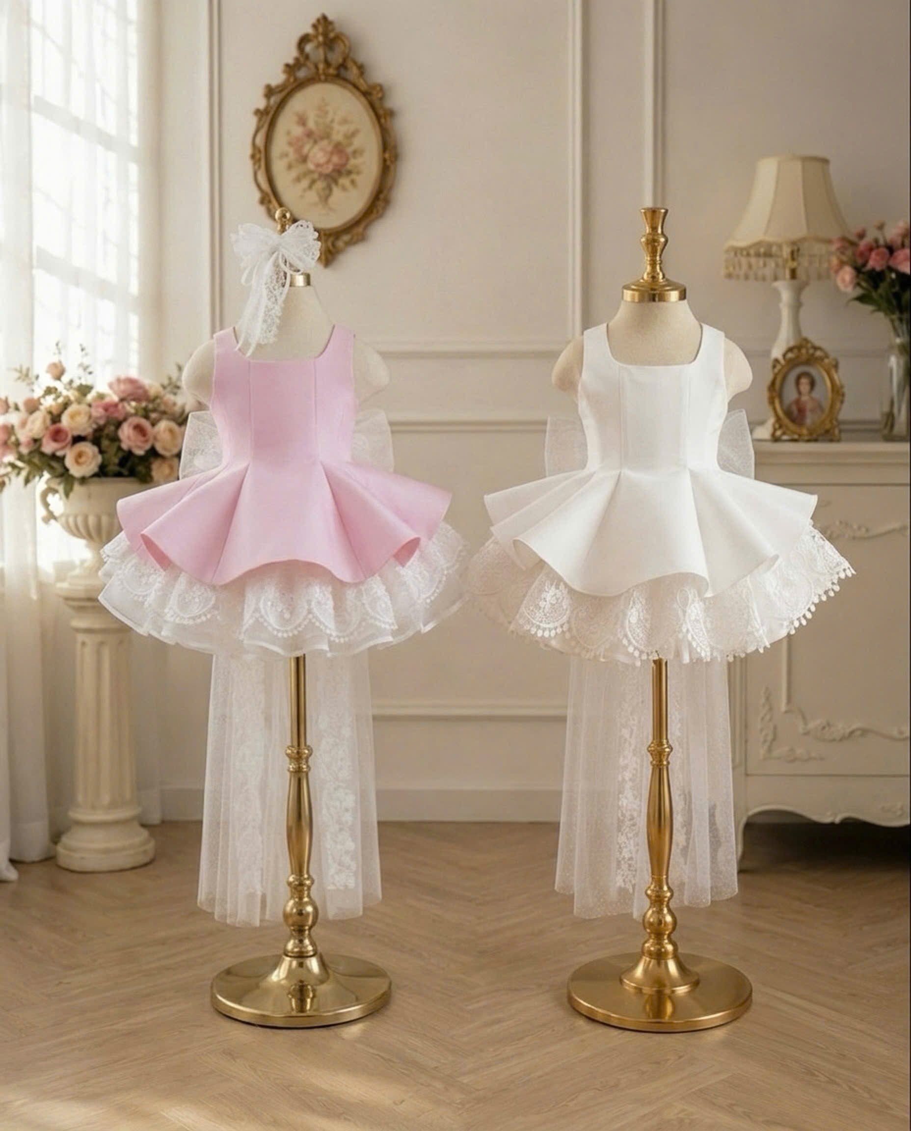 Bella Bloom 3-in-1 Flower Girl Dress 1–6 Years | Removable Overskirt & Bow Train | Birthday, Communion & Wedding Dress