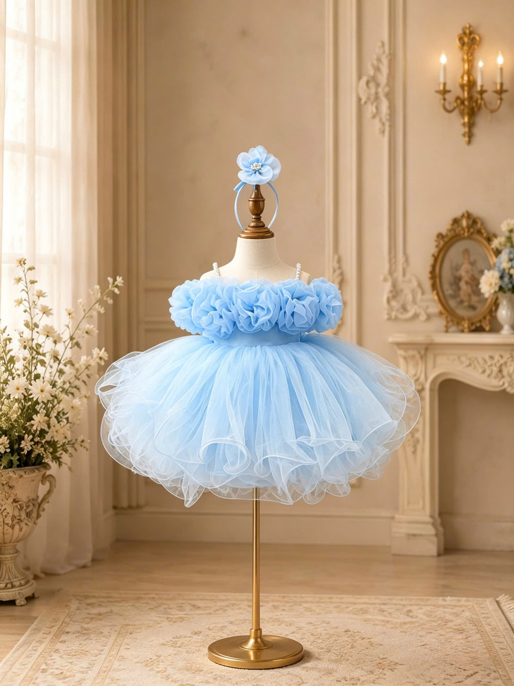Blooming Petals Princess Dress 1–6 Years | 3D Floral Flower Girl Dress | First Birthday, Wedding & Special Occasion Dress