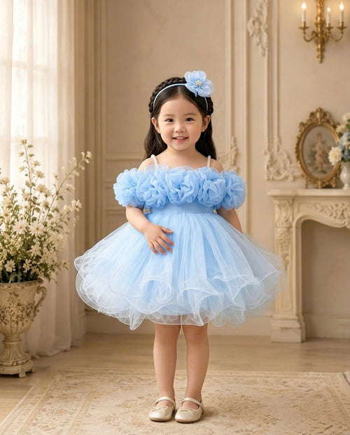 Blooming Petals Princess Dress 1–6 Years | 3D Floral Flower Girl Dress | First Birthday, Wedding & Special Occasion Dress
