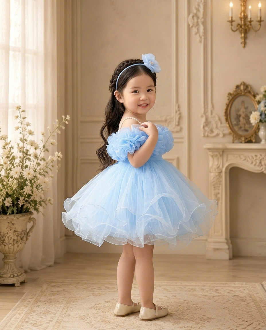 Blooming Petals Princess Dress 1–6 Years | 3D Floral Flower Girl Dress | First Birthday, Wedding & Special Occasion Dress