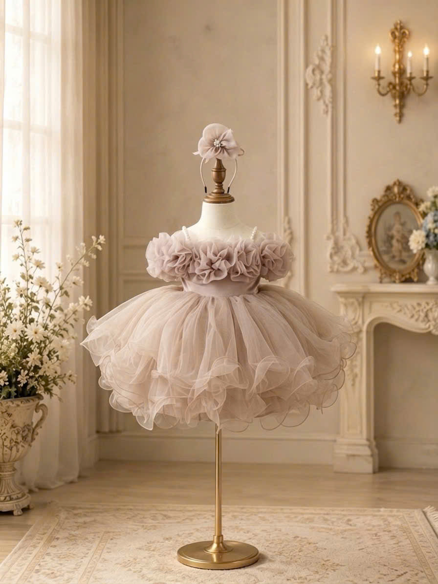 Blooming Petals Princess Dress 1–6 Years | 3D Floral Flower Girl Dress | First Birthday, Wedding & Special Occasion Dress