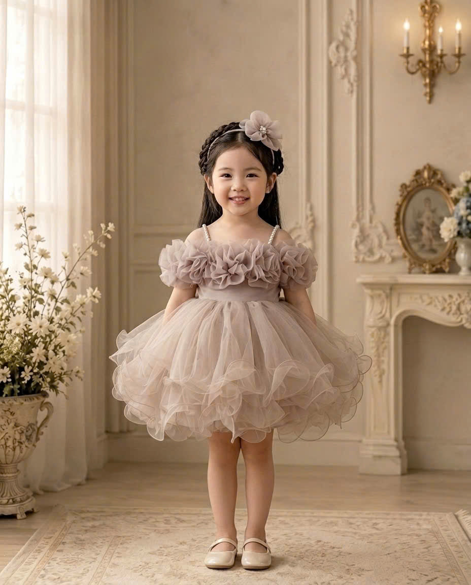 Blooming Petals Princess Dress 1–6 Years | 3D Floral Flower Girl Dress | First Birthday, Wedding & Special Occasion Dress