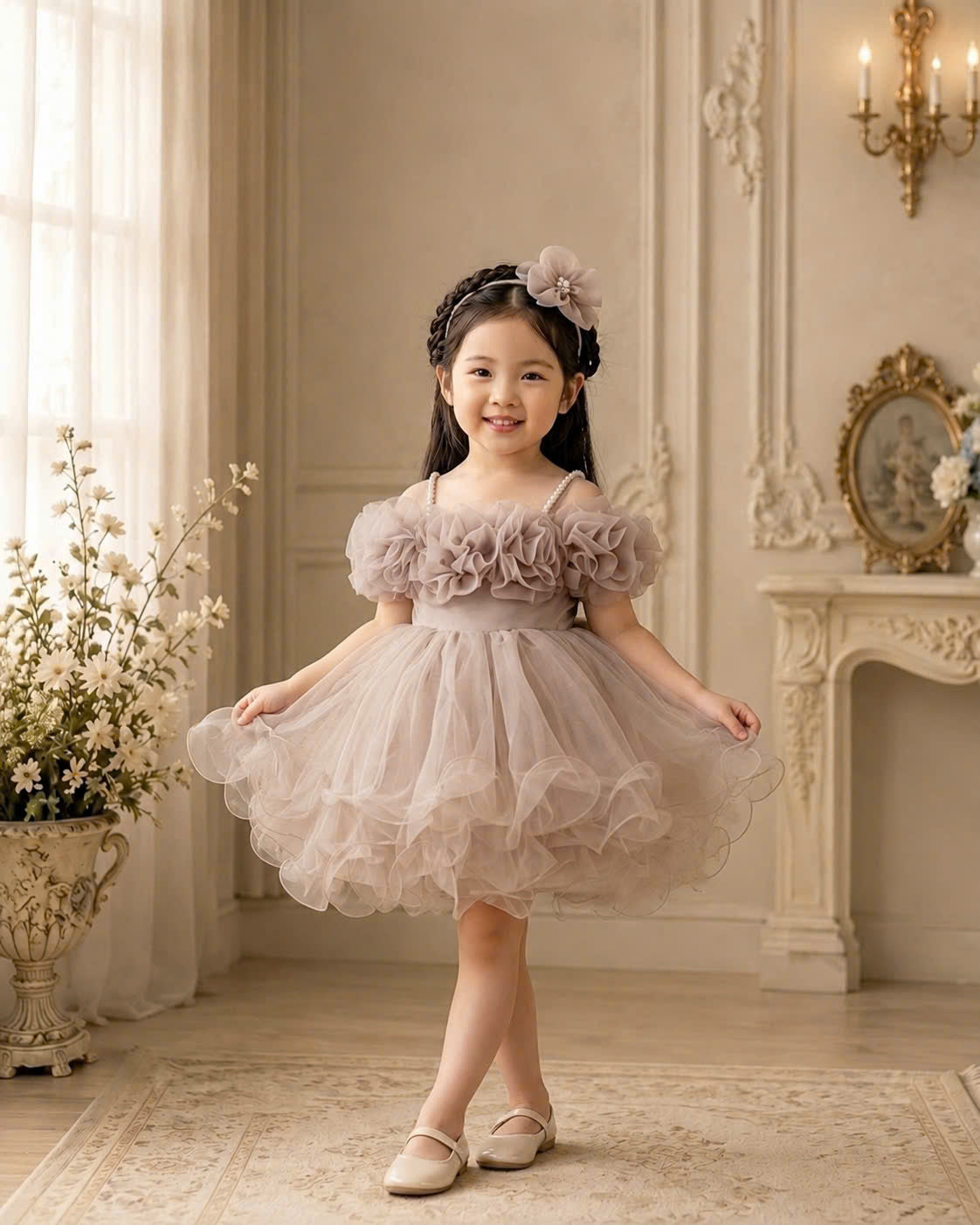 Blooming Petals Princess Dress 1–6 Years | 3D Floral Flower Girl Dress | First Birthday, Wedding & Special Occasion Dress