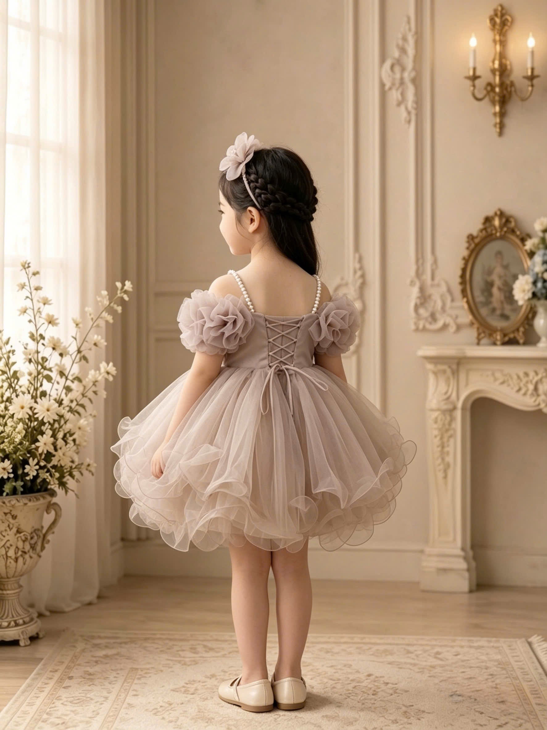 Blooming Petals Princess Dress 1–6 Years | 3D Floral Flower Girl Dress | First Birthday, Wedding & Special Occasion Dress