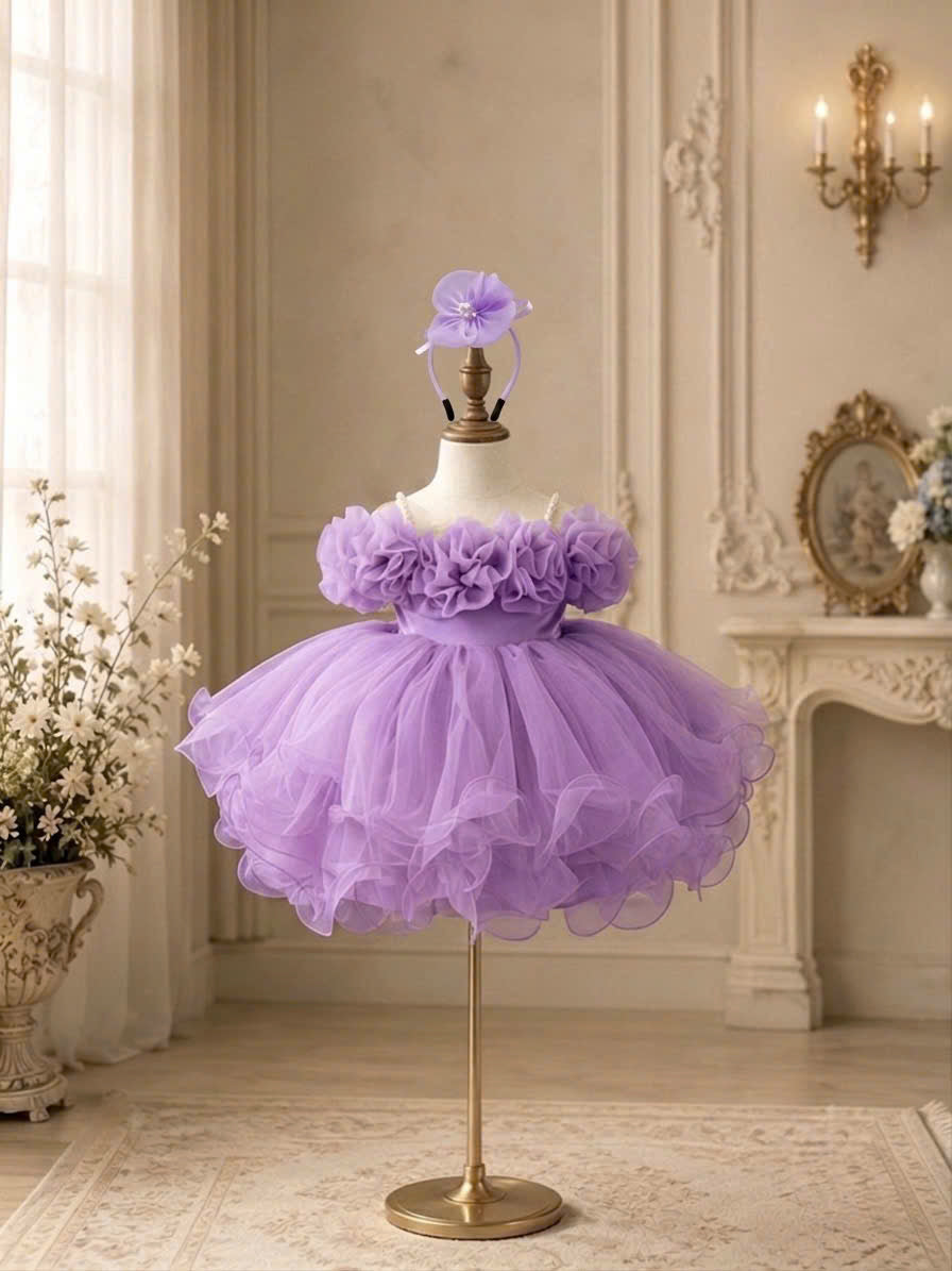 Blooming Petals Princess Dress 1–6 Years | 3D Floral Flower Girl Dress | First Birthday, Wedding & Special Occasion Dress