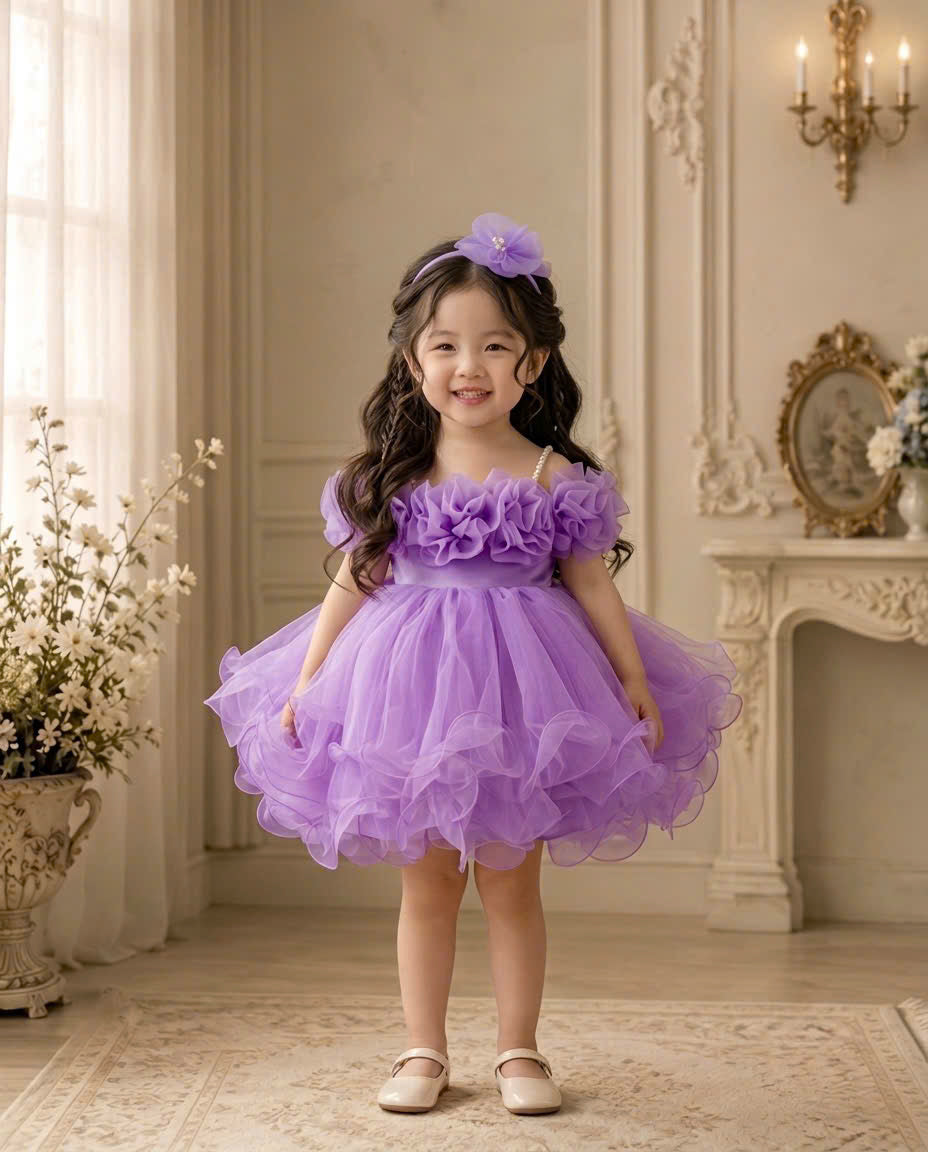 Blooming Petals Princess Dress 1–6 Years | 3D Floral Flower Girl Dress | First Birthday, Wedding & Special Occasion Dress