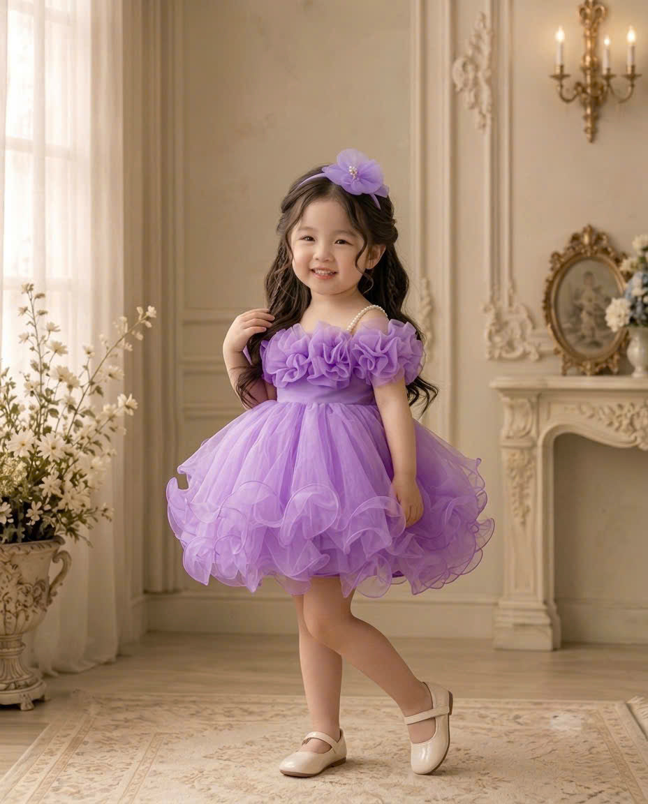 Blooming Petals Princess Dress 1–6 Years | 3D Floral Flower Girl Dress | First Birthday, Wedding & Special Occasion Dress