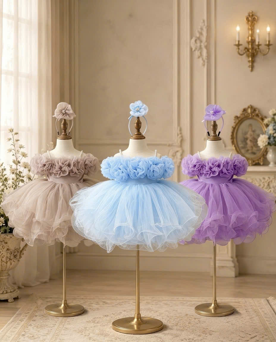 Blooming Petals Princess Dress 1–6 Years | 3D Floral Flower Girl Dress | First Birthday, Wedding & Special Occasion Dress