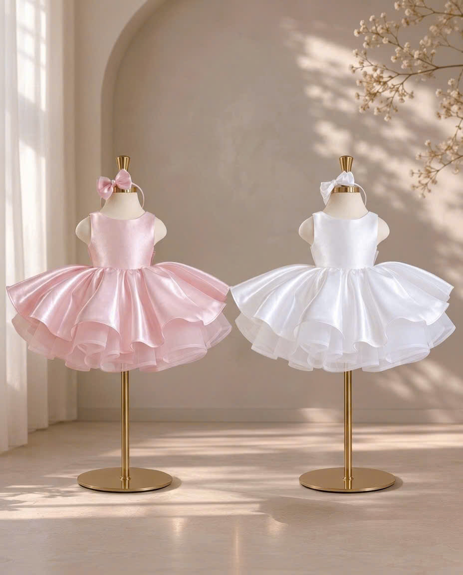 Celeste Bow Party Dress 1–6 Years | Satin Flower Girl Dress with Oversized Back Bow | Girls Birthday, Wedding & Princess Dress