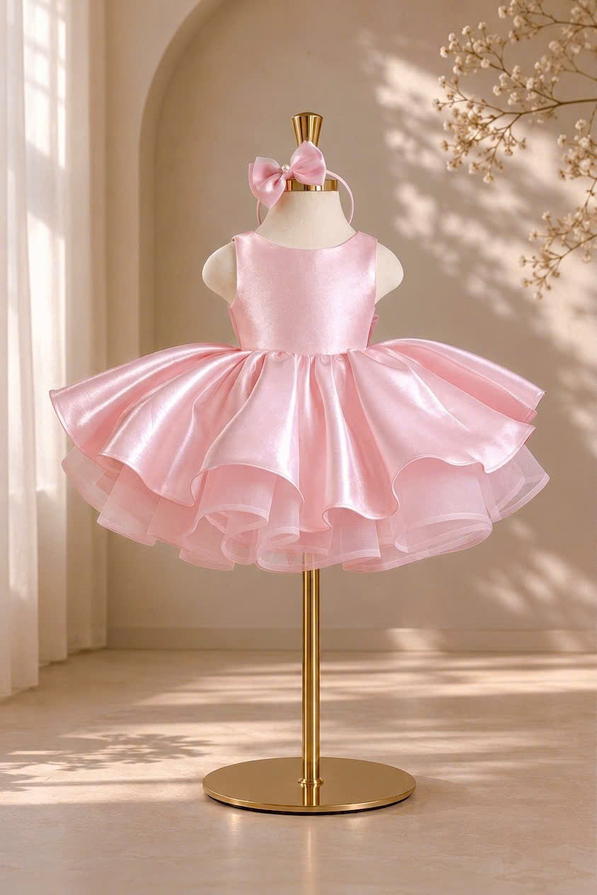 Celeste Bow Party Dress 1–6 Years | Satin Flower Girl Dress with Oversized Back Bow | Girls Birthday, Wedding & Princess Dress