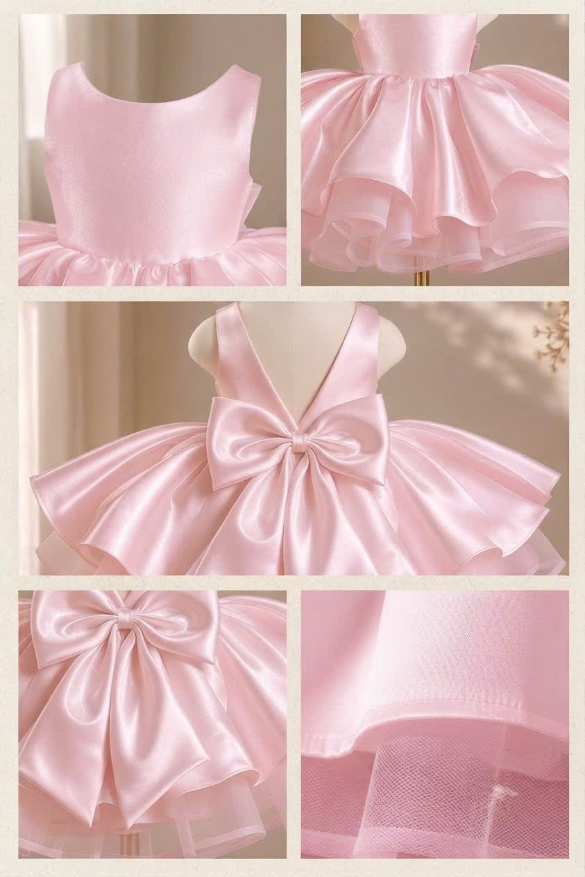 Celeste Bow Party Dress 1–6 Years | Satin Flower Girl Dress with Oversized Back Bow | Girls Birthday, Wedding & Princess Dress