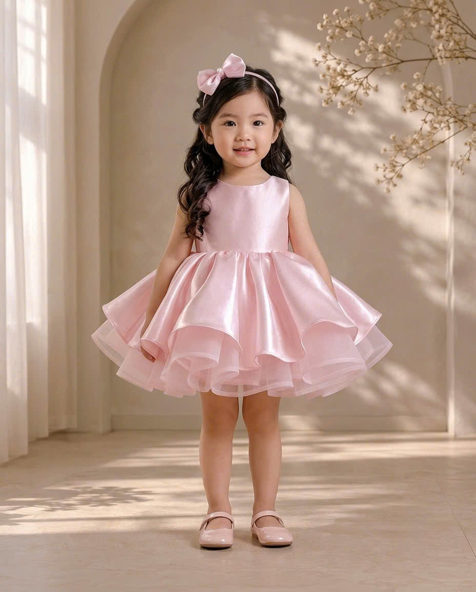 Celeste Bow Party Dress 1–6 Years | Satin Flower Girl Dress with Oversized Back Bow | Girls Birthday, Wedding & Princess Dress