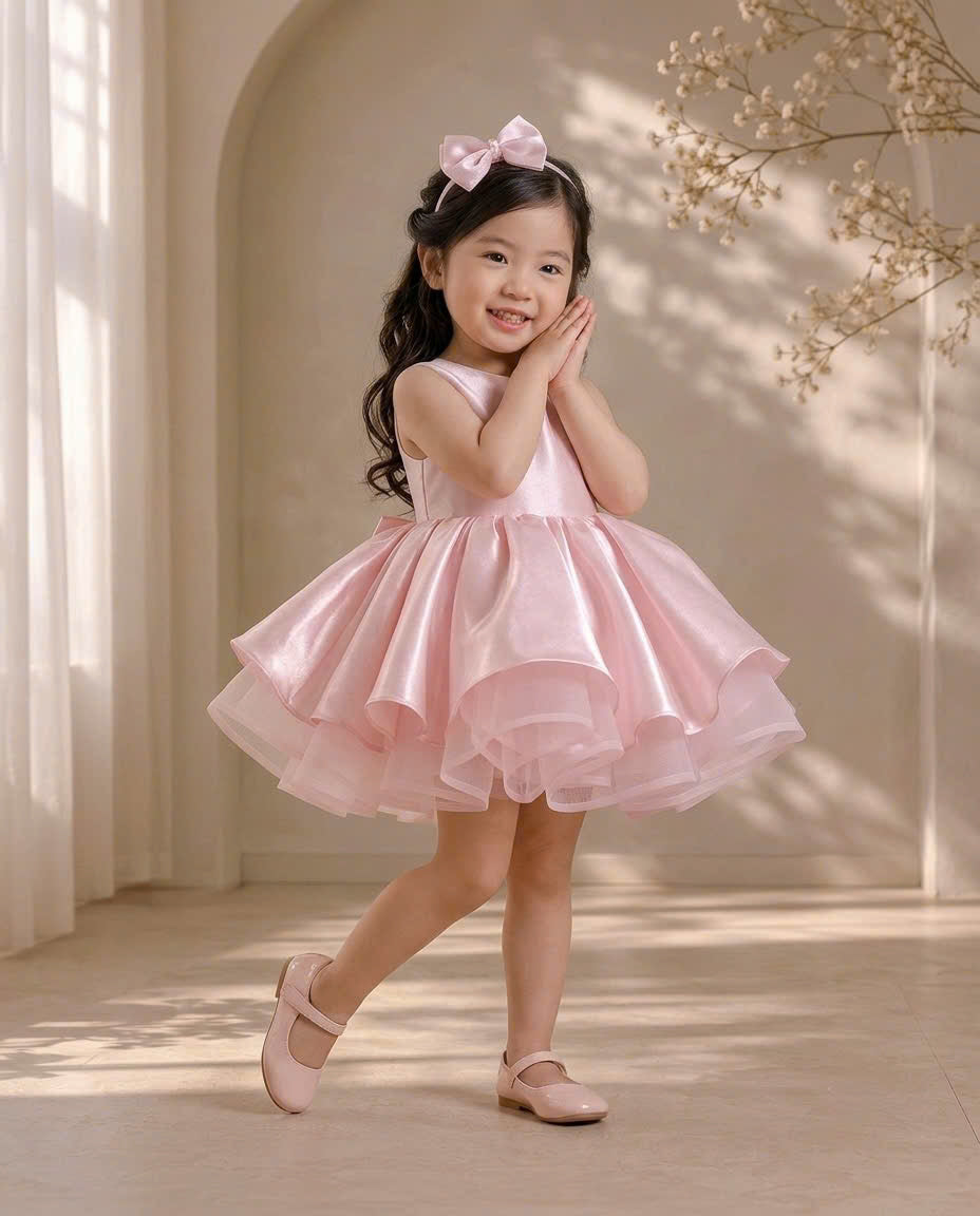 Celeste Bow Party Dress 1–6 Years | Satin Flower Girl Dress with Oversized Back Bow | Girls Birthday, Wedding & Princess Dress