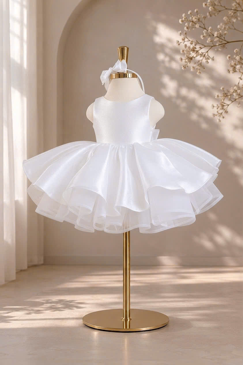 Celeste Bow Party Dress 1–6 Years | Satin Flower Girl Dress with Oversized Back Bow | Girls Birthday, Wedding & Princess Dress