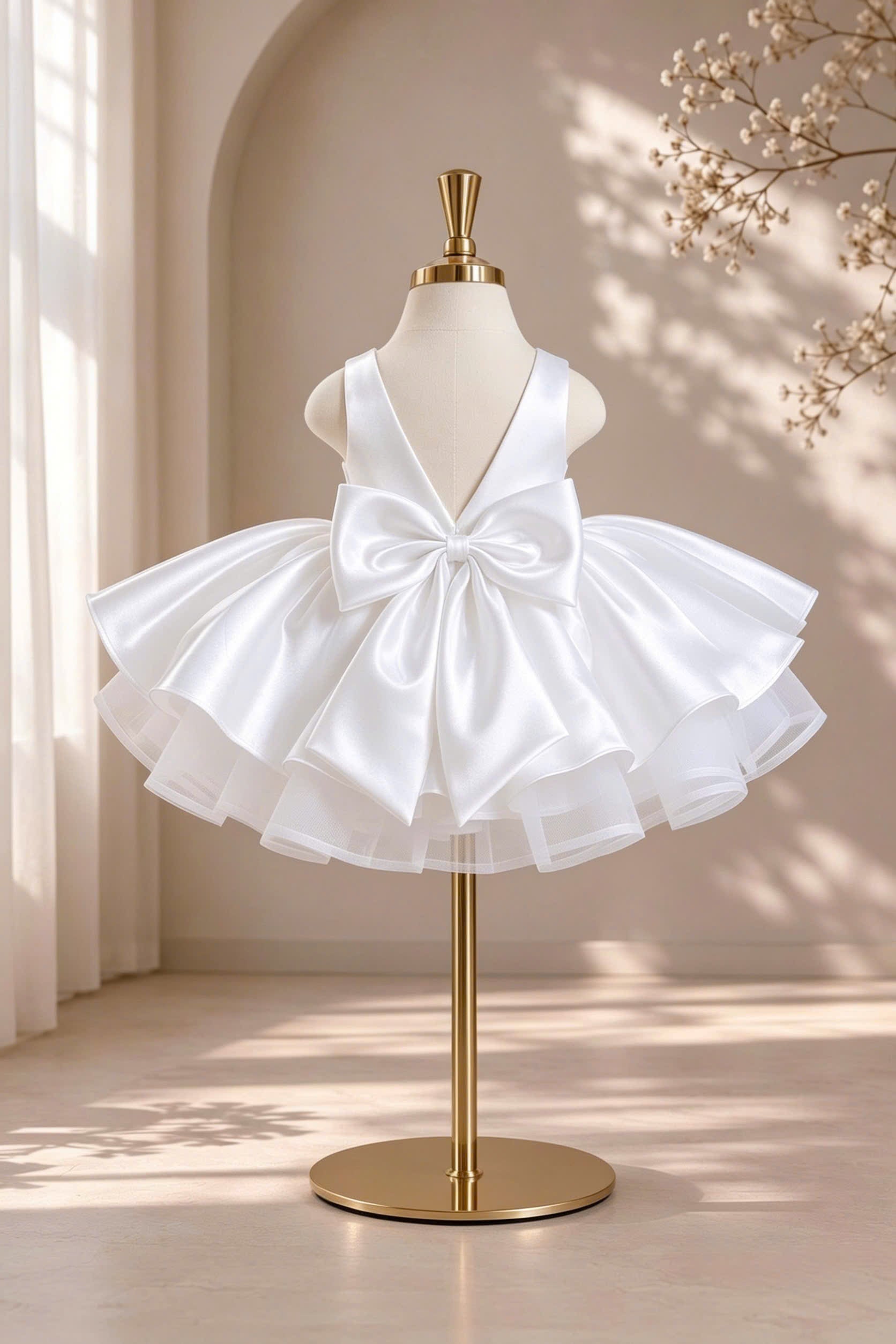 Celeste Bow Party Dress 1–6 Years | Satin Flower Girl Dress with Oversized Back Bow | Girls Birthday, Wedding & Princess Dress