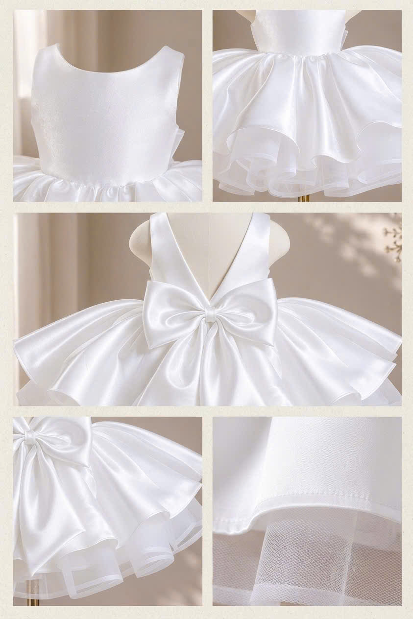 Celeste Bow Party Dress 1–6 Years | Satin Flower Girl Dress with Oversized Back Bow | Girls Birthday, Wedding & Princess Dress