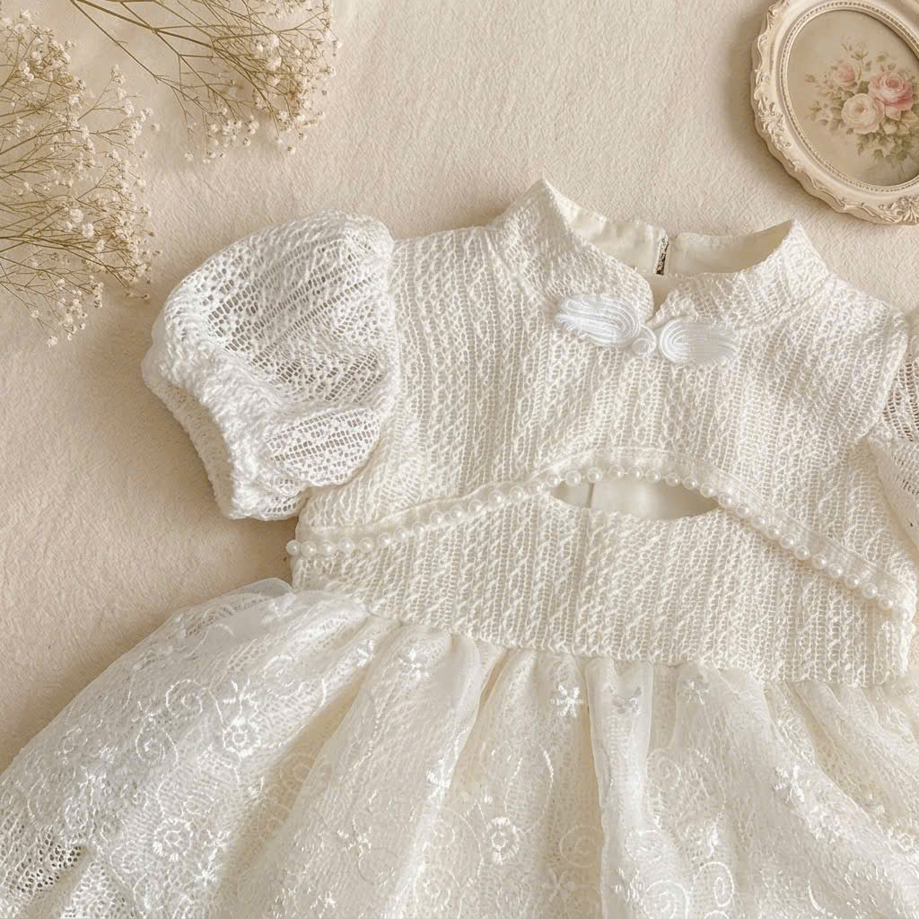 Ivory Lace Baby Romper Dress Newborn–2Years | Short Sleeve Christening, Baptism, First Birthday & Flower Girl Outfit