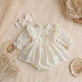 Ivory Lace Baby Romper Dress Newborn-2Years | Long Sleeve Christening, Baptism, First Birthday & Flower Girl Outfit