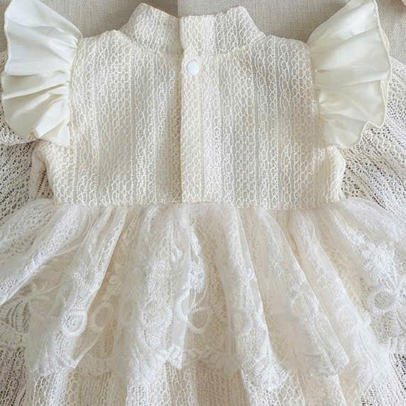 Ivory Lace Baby Romper Dress Newborn-2Years | Long Sleeve Christening, Baptism, First Birthday & Flower Girl Outfit