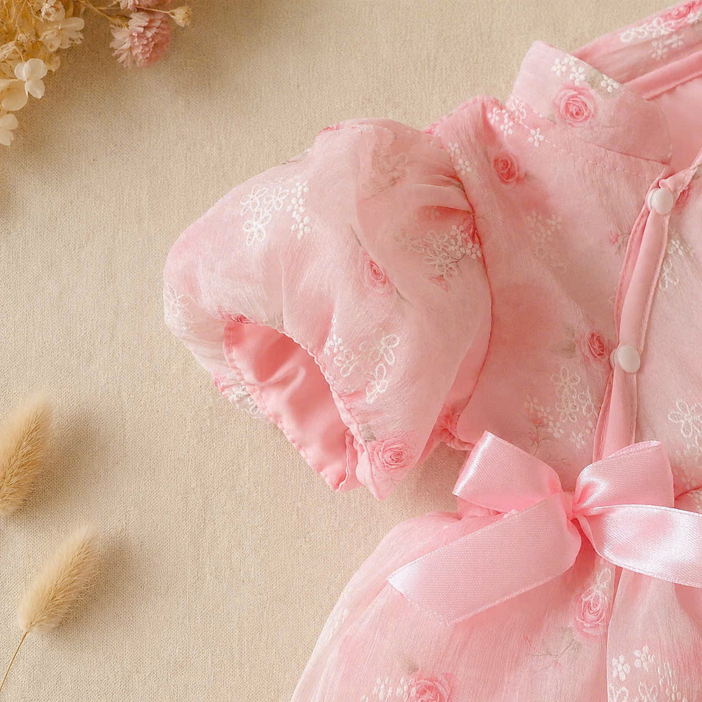 Cheongsam Romper Dress – Blush Peony Silk Newborn–12 Months | Floral Baby Romper with Matching Lace Headband | Lunar New Year Outfit