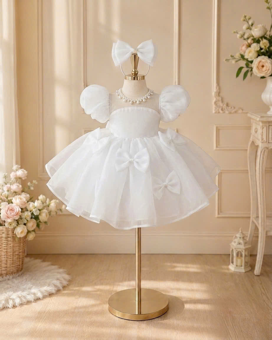 Pearl Princess Organza Dress 1–6 Years | Flower Girl, First Birthday & Special Occasion Dress