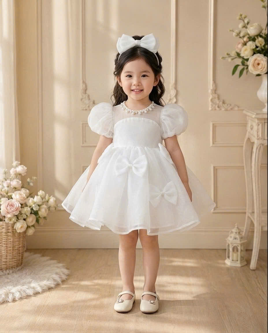 Pearl Princess Organza Dress 1–6 Years | Flower Girl, First Birthday & Special Occasion Dress