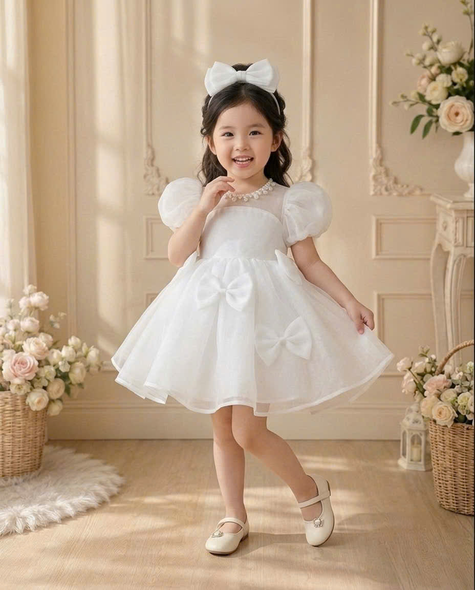 Pearl Princess Organza Dress 1–6 Years | Flower Girl, First Birthday & Special Occasion Dress