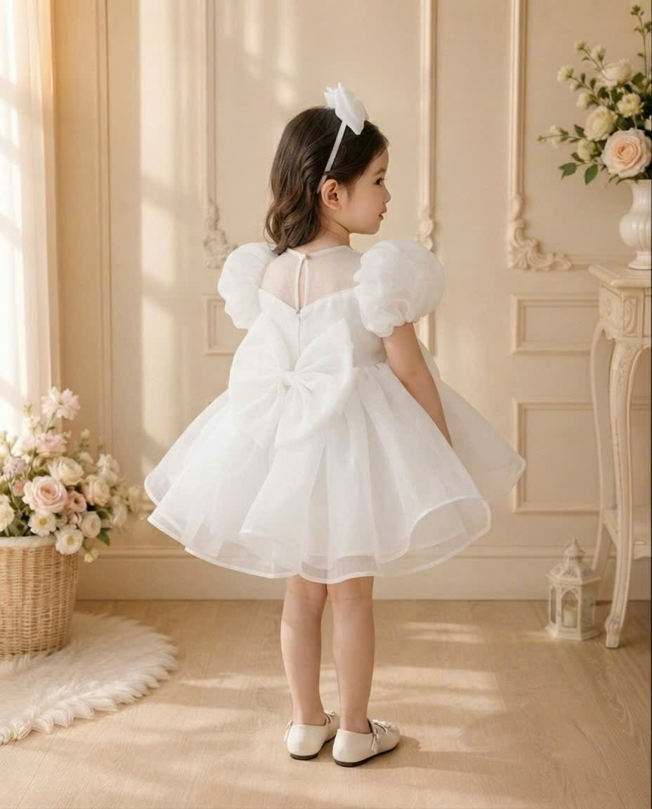 Pearl Princess Organza Dress 1–6 Years | Flower Girl, First Birthday & Special Occasion Dress
