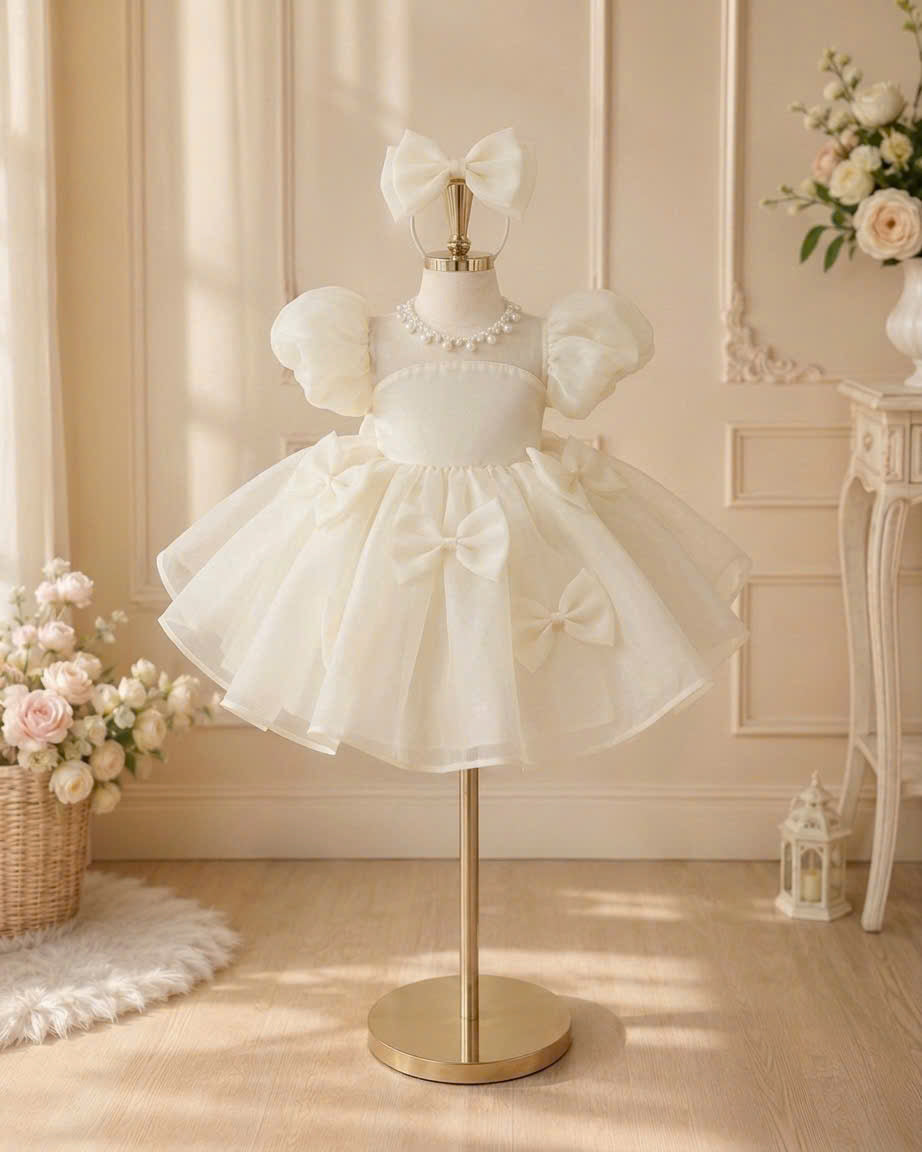 Pearl Princess Organza Dress 1–6 Years | Flower Girl, First Birthday & Special Occasion Dress