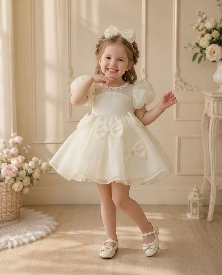 Pearl Princess Organza Dress 1–6 Years | Flower Girl, First Birthday & Special Occasion Dress