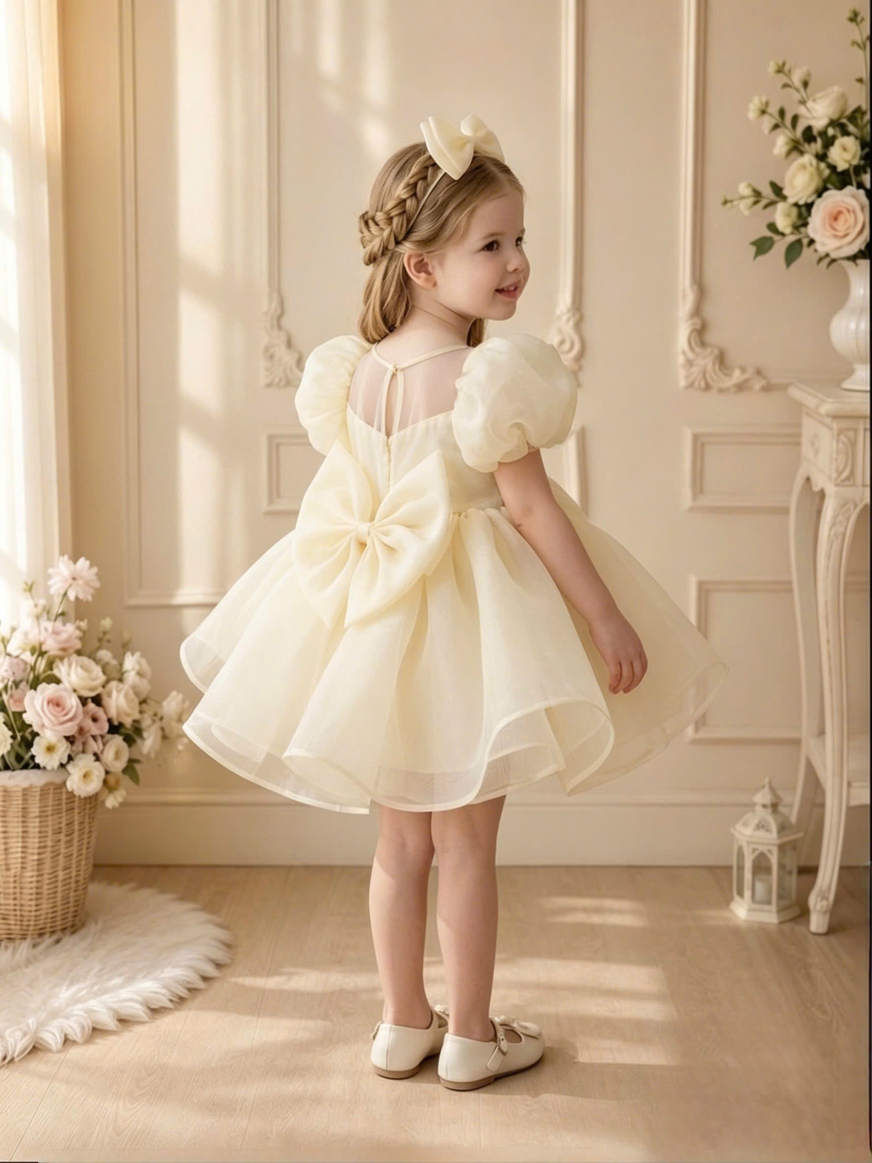 Pearl Princess Organza Dress 1–6 Years | Flower Girl, First Birthday & Special Occasion Dress