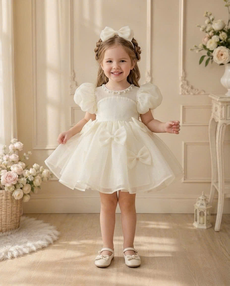Pearl Princess Organza Dress 1–6 Years | Flower Girl, First Birthday & Special Occasion Dress