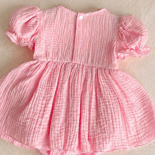 Pink Blossom Fleur Muslin Romper Set Newborn–2 Years | Cotton Apron Baby Outfit with Bonnet | Vintage Birthday & Photoshoot Outfit