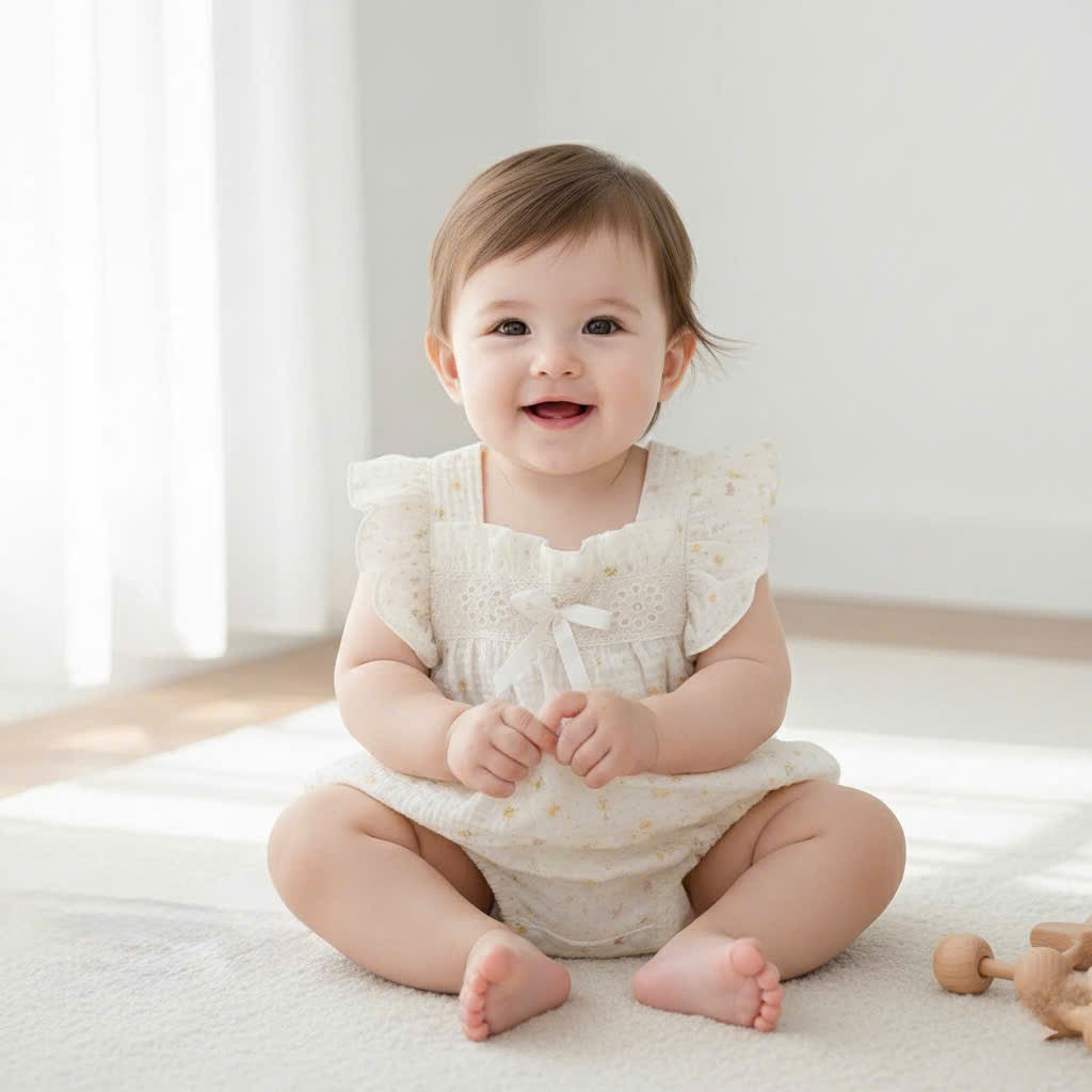 Sweet Blossom Muslin Babydoll Romper Set Newborn–12 Months | Floral Baby Romper with Matching Bib | Summer Baby Outfit
