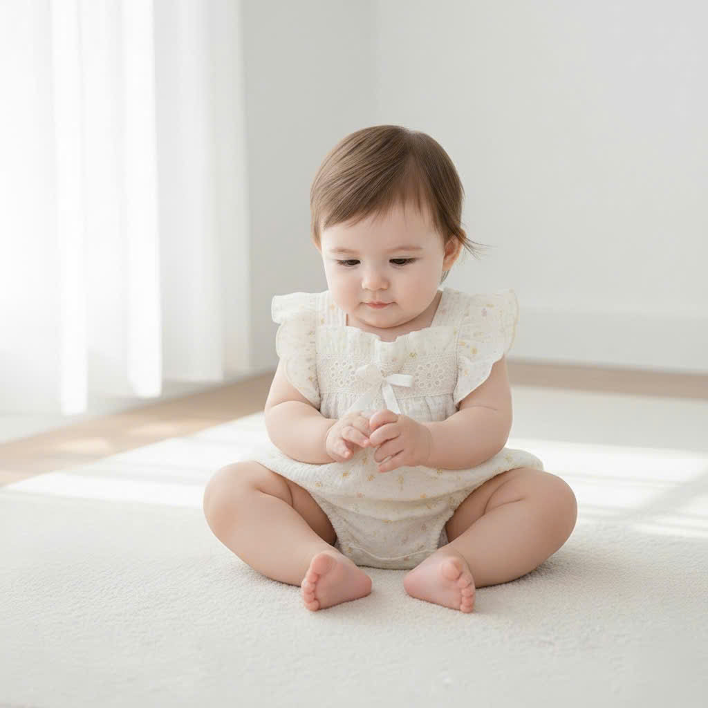 Sweet Blossom Muslin Babydoll Romper Set Newborn–12 Months | Floral Baby Romper with Matching Bib | Summer Baby Outfit