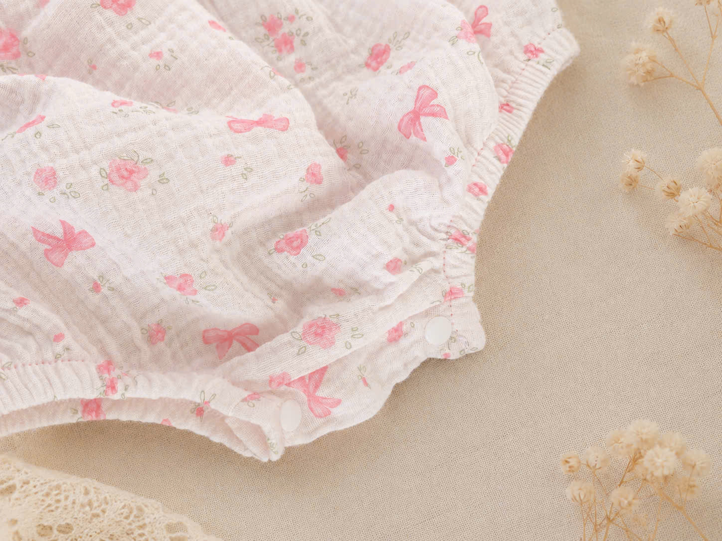 Pink Bow Whisper Romper Set Newborn–12 Months | Vintage Baby Romper with Detachable Bib & Matching Headband
