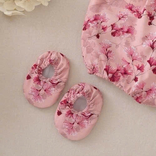 Cheongsam Romper – Blossom Charm Newborn–2Years | Floral Baby Romper with Matching Bonnet & Baby Shoes | Lunar New Year Outfit